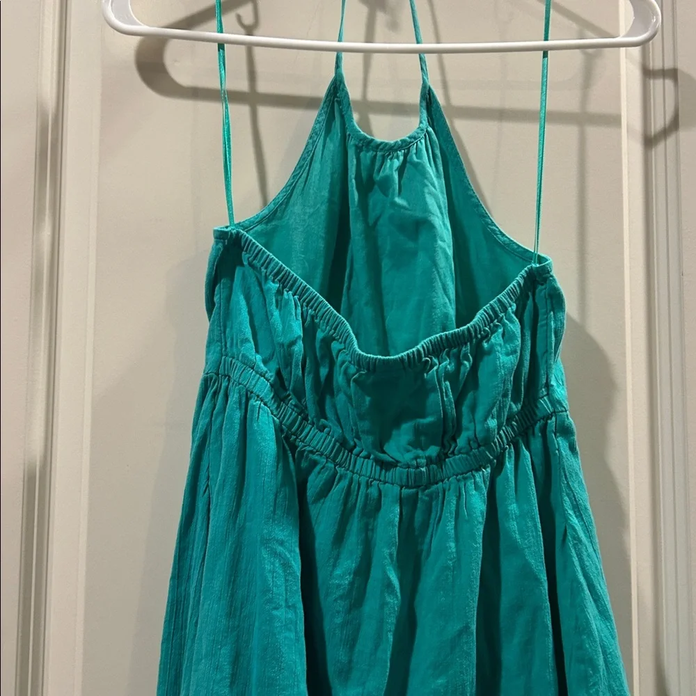 Old Navy 100% cotton halter spaghetti strap Ruffle hem Dress size L (10-12) teal